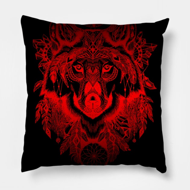 American Indians fire red wolf Pillow by medo art 1