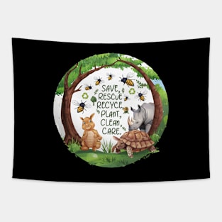 Save Bees Rescue Animals Recycle Plastic Earth Day Tapestry