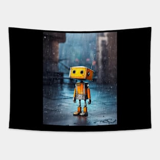 Sad Robot In The Rain Tapestry