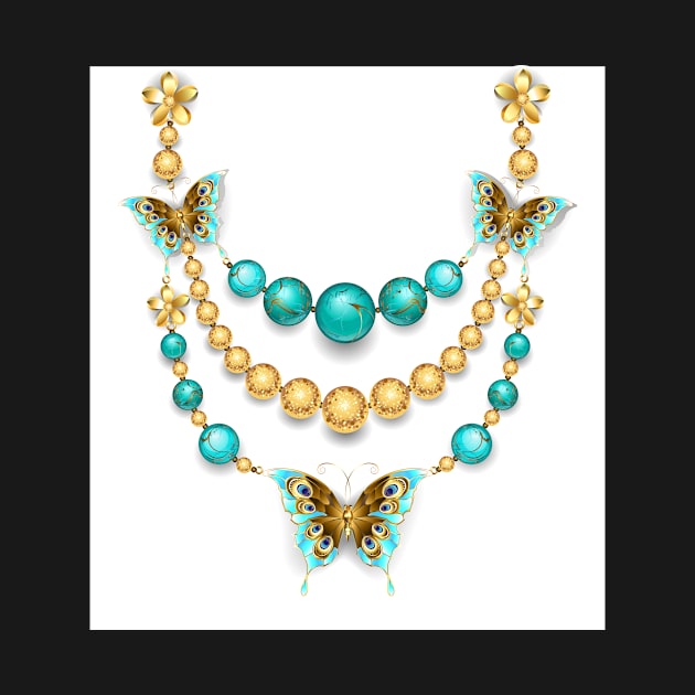 Necklace with Turquoise Butterflies by Blackmoon9