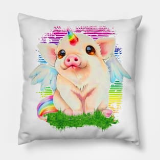 Gay Pride - Cute Birthday Party Pig - watercolor Pillow