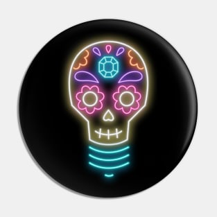 Neon sugar skull lightbulb Pin