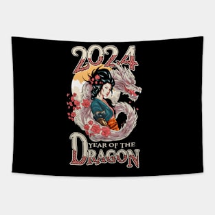 Chinese New Year of the Dragon 2024 Geisha Dragon Tapestry