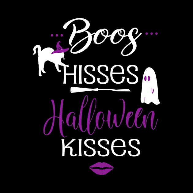 Halloween Cute Boos Hisses Halloween Kisses Cat Lover Ladies by Kimmicsts