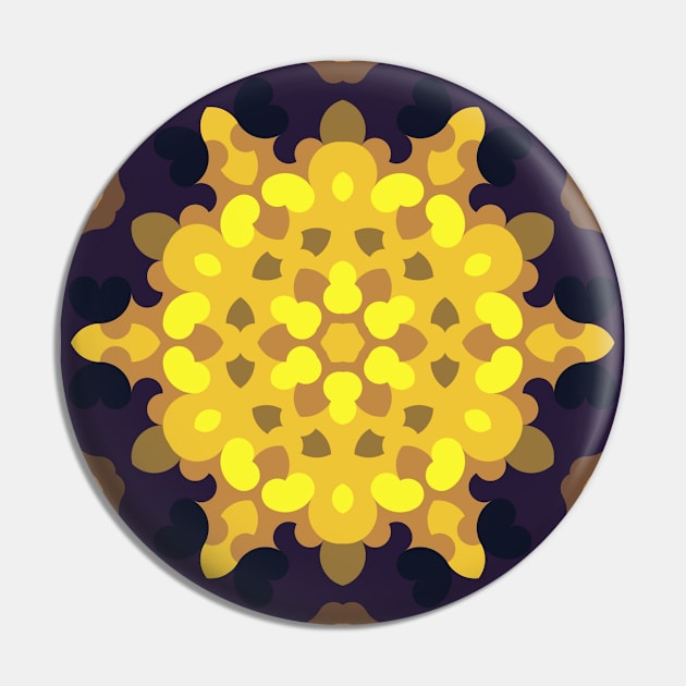 Retro Mandala Flower Yellow Purple and Green Pin by WormholeOrbital