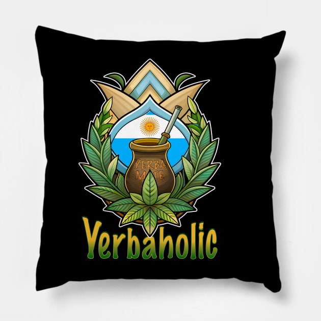 Yerbaholic Retro Bombilla for Argentinian Yerba Mate Tea Lovers Pillow by JJDezigns