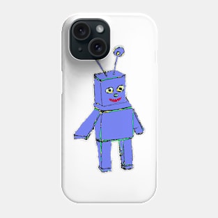 Happy Blue Robot Drawing Phone Case