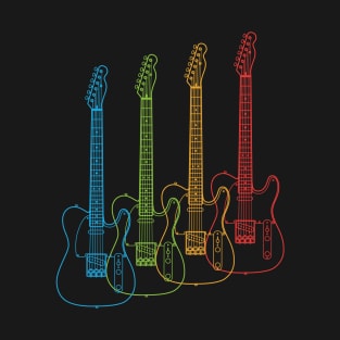 Four T-Style Electric Guitar Outlines Multi Color T-Shirt