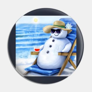 Snowman Chilling on the Beach with a Cocktail Pin