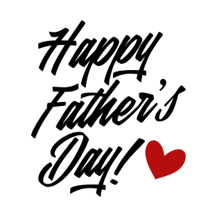 Simple Happy Father's Day Calligraphy with Red Heart T-Shirt