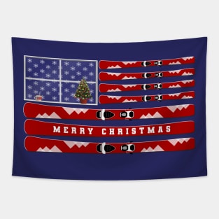 [Merry Christmas] Skis and USA flag Tapestry