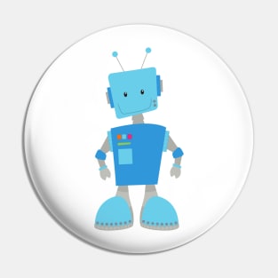 Cute Robot, Funny Robot, Silly Robot, Blue Robot Pin