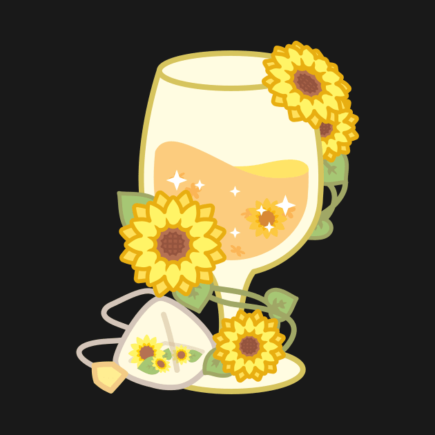 Yellow Sparkling Sunflower Herbal Tea in a Glass Goblet by cSprinkleArt