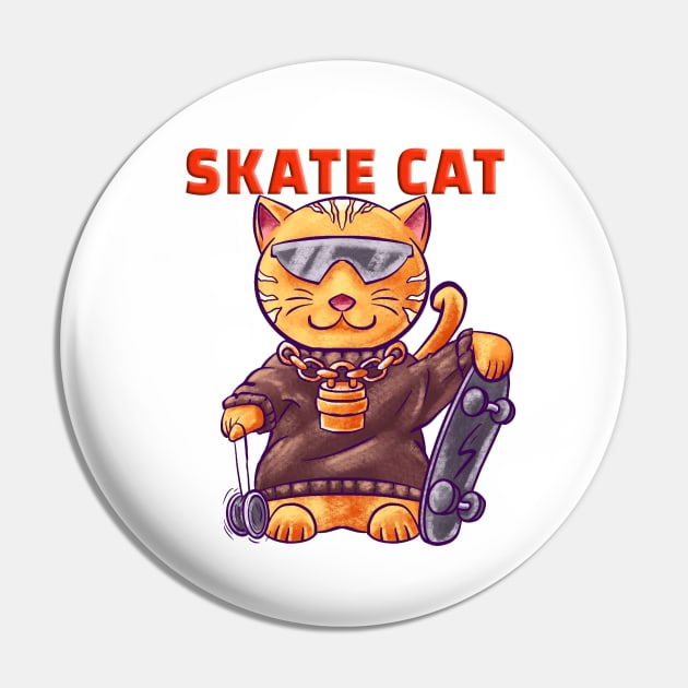 Skate Cat playing Yoyo part of Lucky Cat collection Pin by galvek