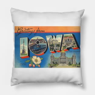 Greetings from Iowa - Vintage Large Letter Postcard Pillow