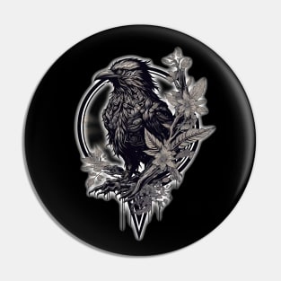 Tribal Radiant Raven, gothic black and white logo Pin