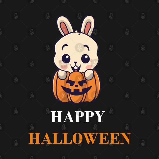 Happy Halloween White Rabbit (Black) by Anke Wonder 