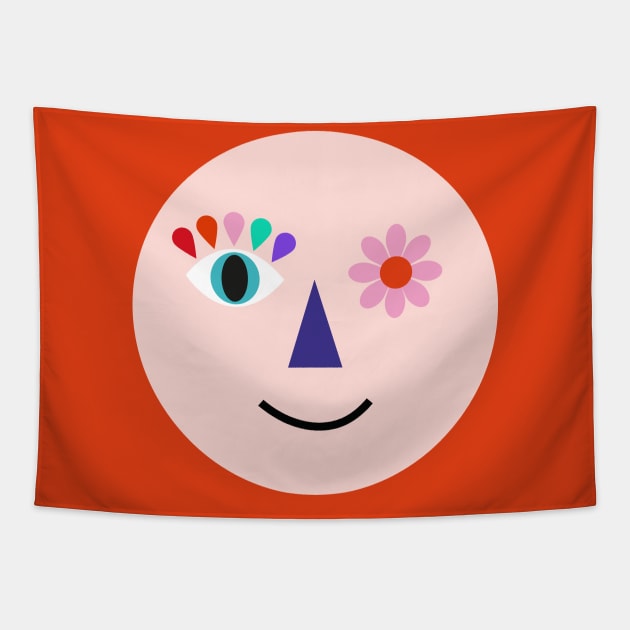 rainbow flower smiling face happy colorful humour kids fashion Tapestry by sugarcloudlb-studio