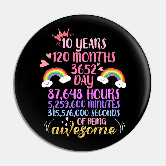 10 Years Old 10th Birthday Vintage Retro T Shirt 120 Months T-Shirt Pin by Hot food