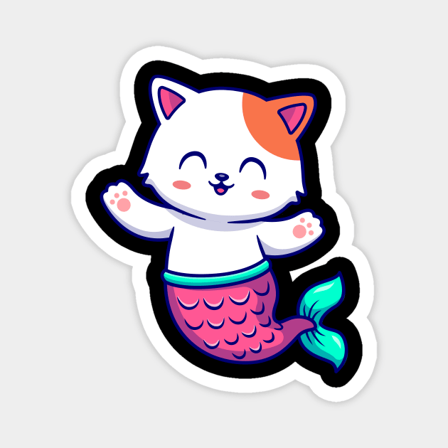 Cute Cat Mermaid Cartoon Magnet by Catalyst Labs