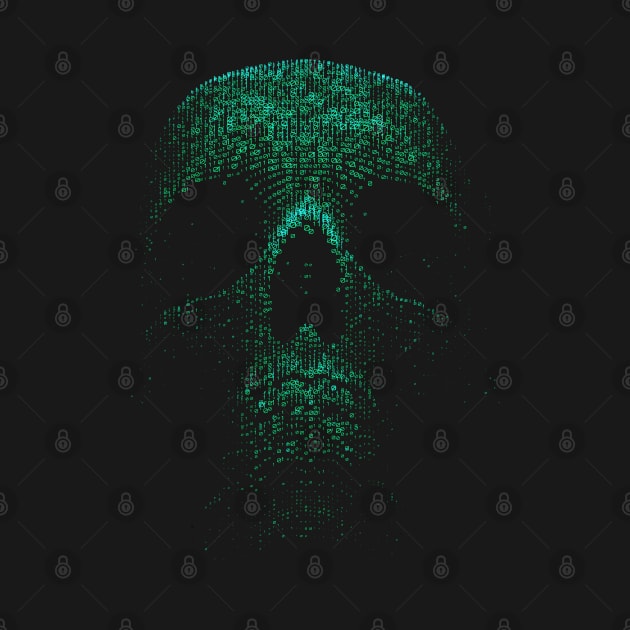 Green Binary Skull - Hacker by Riyo