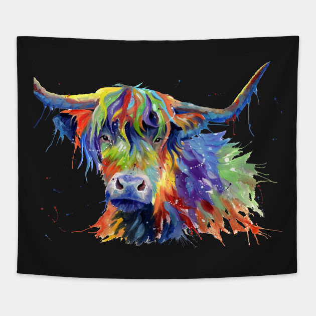 Multicolor Highland Cow Art Highland Cow Art Tapestry