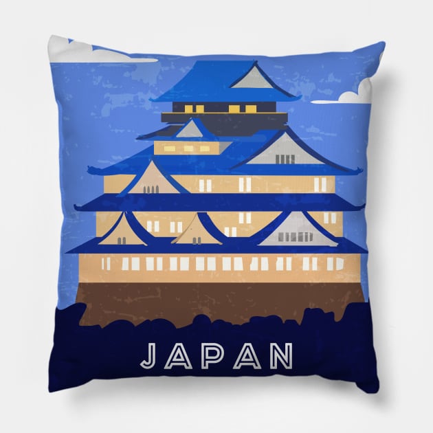 Osaka, Japan. Retro travel poster Pillow by GreekTavern