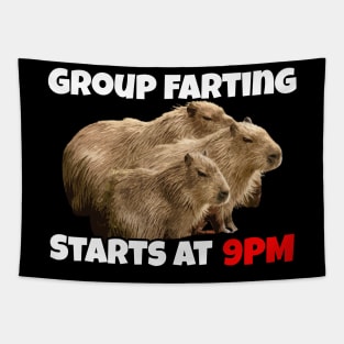 Group Farting Starts at 9PM - Funny Capybara Capy Meme Tapestry