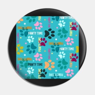 pawty time – paw prints on blue seamless repeat pattern Pin