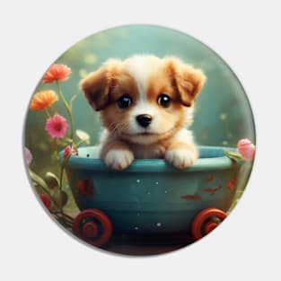 Charming Dog in a Small Wheelbarrow Pin