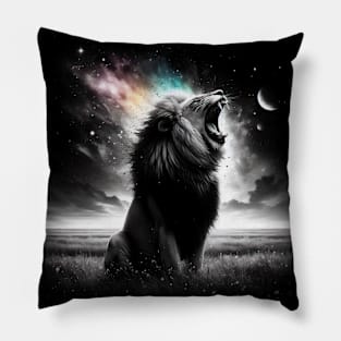 Monochromatic Lion Within Rainbow Color Splash Pillow