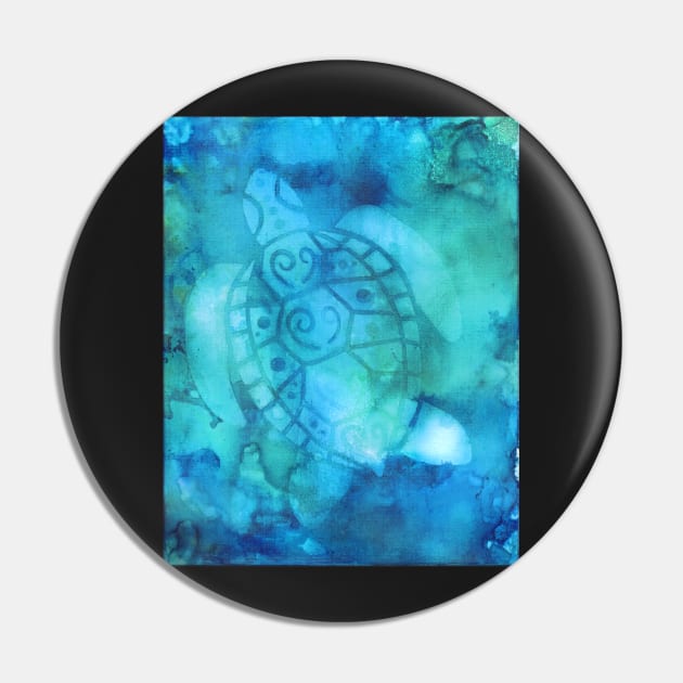 Sea Turtle in shades of blue and green Pin by bohomermaidgal