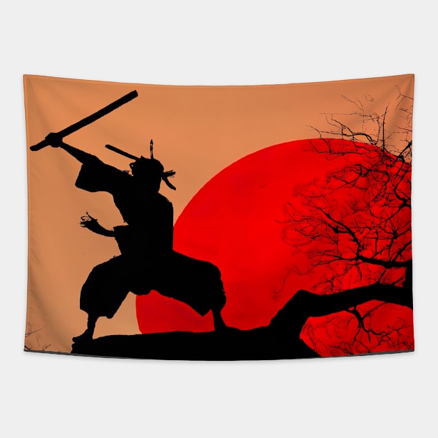 Kenjutsu Sword Digital Japanese Art Tapestry by chi8chu