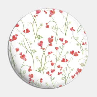 Hearts flowers cute watercolor print.  Pink and green romantic valentine pattern. Small spring flowers fantasy composition Pin