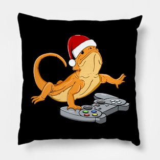 Cute Bearded Dragon Christmas Hat Video Game Pillow