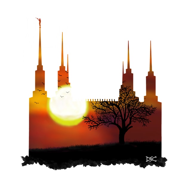 Washington DC Temple Sunset Silhouette by DSCarts