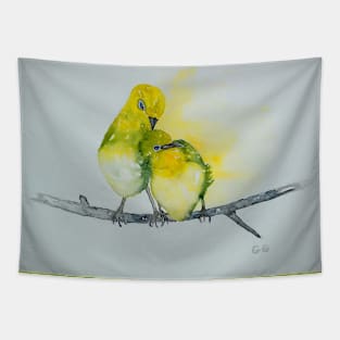 A pair of Silver-eyes, bird art Tapestry