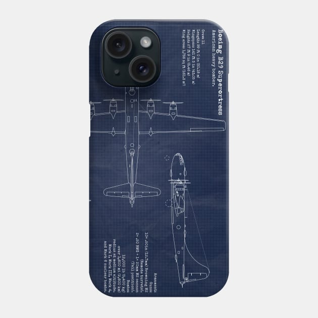 B29 Superfortress Blueprint Phone Case by Aircraft.Lover