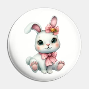 Cute rabbit with pink bows watercolor painting Pin