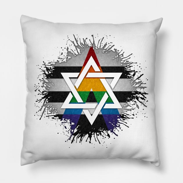 Paint Splatter LGBT Ally Pride Star of David Symbol Pillow by LiveLoudGraphics