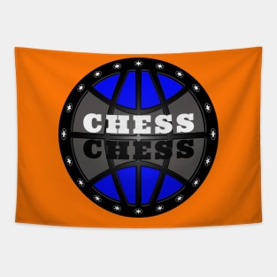 Chess Logo in Black, White and Blue Tapestry