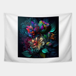 A Brightly Colored Fractal Bouquet of Flowers Tapestry