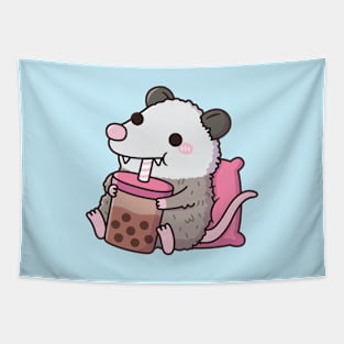 Cute Opossum Drinking Boba Tea Tapestry