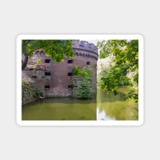 Defensive tower. Fortress bastion tower, realistic illustration Magnet