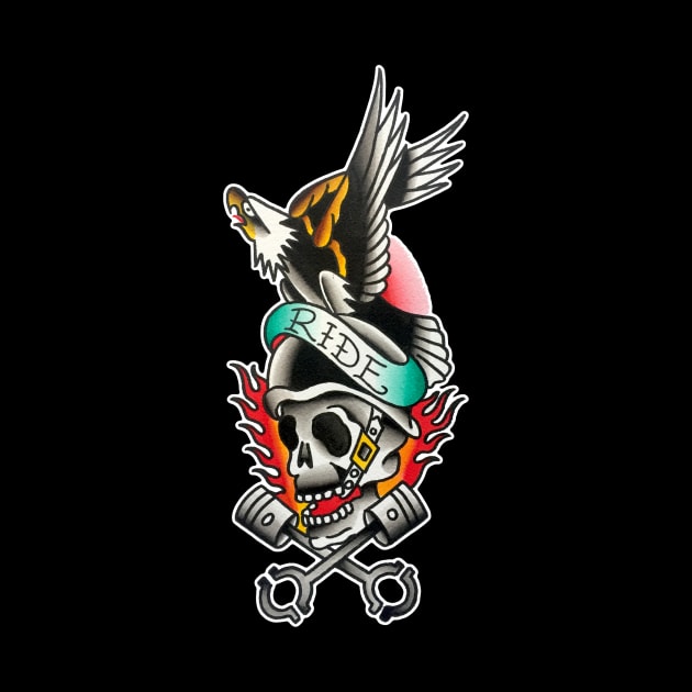 Ride with Eagle and Skull Tattoo Design by forevertruetattoo