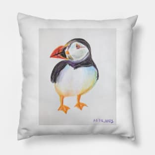 Puffin - drawing with color pencils Pillow