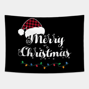 Merry Christmas Lights Buffalo Red Plaid Santa Hat Xmas Holiday Tapestry