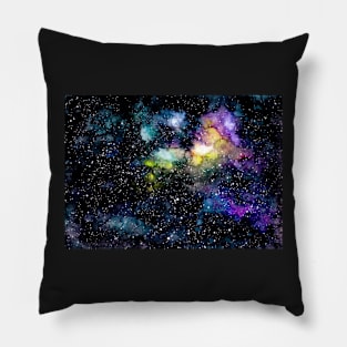 Watercolor Outer Space and Little Colorful Nebula Pillow