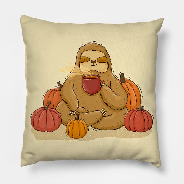 Sloth and pumkin mood Pillow by Tania Tania