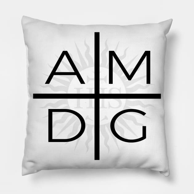 Ad Majorem Dei Gloriam Jesuit Cross with Sun in Black Pillow by TheCatholicMan